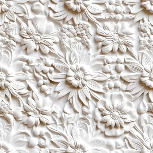 FunStick 44.5CM×9M Tapete Badezimmer Wasserfest Blumen Küchentapete Selbstklebend Mustertapete Weiß Blumen Klebefolie Möbel Weiss Selbstklebende Folie Küche Schrankpapier Cremeweiß Möbelfolie Blumen
