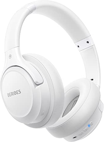 BERIBES Bluetooth Kopfhörer Over Ear, 65 Std Kopfhörer Kabellos Bluetooth mit 6 EQ-Modi, HiFi Stereo, Eingebautes Mikrofon, Faltbares Wireless Headphones für Handys/iPad/Laptops/PC (Weiß)