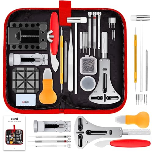 XOOL 151-teiliges Profi-Uhrenreparatur-Set mit Batteriewechsel-Kit, Gehäuseöffner, Gliederentferner, Federsteg-Werkzeugen, Schraubendrehern und tragbarer Aufbewahrungsbox mit Anleitung