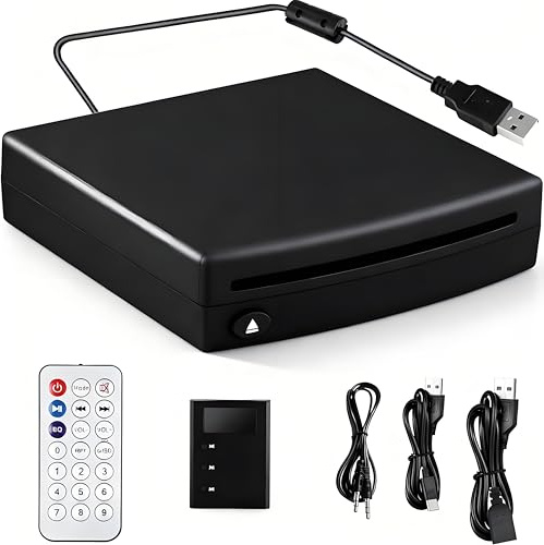 CD Player Auto Extern mit Adapter, Auto-cd-Player mit USB-Anschluss, CD/DVD Dish Box Player, Externes Laufwerk für Laptop, PC, Fernseher, Kompatibel mit Android Autoradio