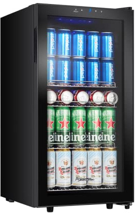 Kalamera Getränkekühlschrank, Bierkühlschrank mit Touch-Bedienfeld, 3-18°C Kühlzone, Flaschenkühlschrank 86 Liter, Blaue LED-Innenbeleuchtung, 41 dB, KRC-86GE