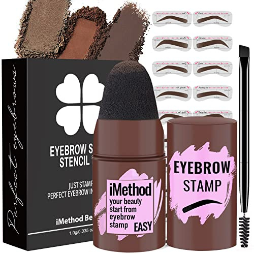 iMethod Augenbrauen Stempel und Augenbrauen Schablonen Kit Augenbrauen Stempel und Shaping Kit für Perfekte Braue, 20 Augenbrauenstempel Schablonen Kit, Langlebig, Wasserdicht, Light Brown