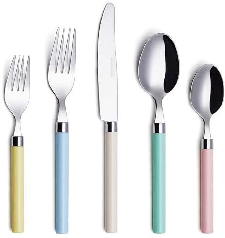 EXZACT 20 teilig Farbe Griff Besteckset Edelstahl für 4 Personen | Misch Farbe ABS Griffe mit spiegel poliert Edelstahl für täglich Essen Feiern und Gifting Ideal