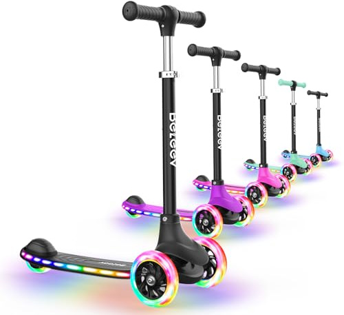 BELEEV A6 Roller Kinder 3 Jahre mit LED Leuchtenden Räder und Deck, 3 Räder Kinderroller mit 4 Höhenverstellbarer, Rutschfestes Deck, Leichter Premium Scooter Kinder für Mädchen Jungen 3-8 Jahre