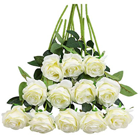 Tifuly 12 Stück künstliche Rosen, künstliche Seidenblumen mit einfachem Stiel, 40,6 cm, realistische Blume für Party, Garten, Familie, Hotel, Hochzeitsdekoration, Blumendekor