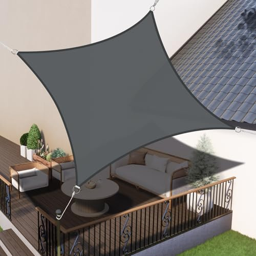 LOVE STORY Sonnensegel Wasserdicht 2x2m Segeltuch UV95% für Terrasse | 160g/m² PES Segel,Quadrat Sonnentuch mit 316 Edelstahl-Ringen,Sonnenschutz & Windschutz für Garten,Balkon.Anthrazit