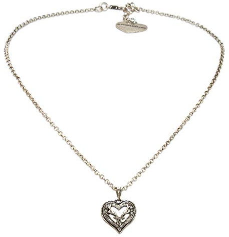 Alpenflüstern Trachtenkette Strassherz Hirsch - Damen-Trachtenschmuck Dirndlkette antik-silber-farben DHK265