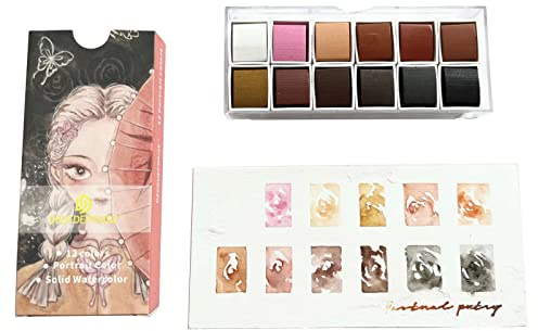 Aquarellfarben-Set, 12 Hautfarben in tragbarer Box, Reise-Aquarell-Set für Künstler, Amateure, Hobbyisten, Malliebhaber, Künstlerfarben in tragbarer Box, Reisen für Künstler, Amateure, Hobbyisten