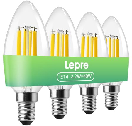 Lepro Energieklasse A E14 LED warmweiss, 2.2W C35 470 Lumen 2700K, 4 Stück | Nicht Dimmbar E14 Warmweiß LED Glühbirne, kein Blinken und kein Blendlicht, 300° Abstrahlwinkel, entspricht 40W Glühlampe