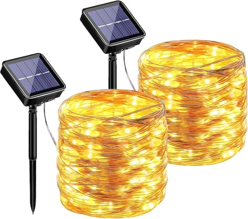 Solar LED Lichterkette Außen Outdoor - 2x17M 240 LED Lichterkette Außen Solar Outdoor, 8 Modi IP65 Wasserdicht, Solarlichterkette Außen Wetterfest für Balkon,Garten,Campin