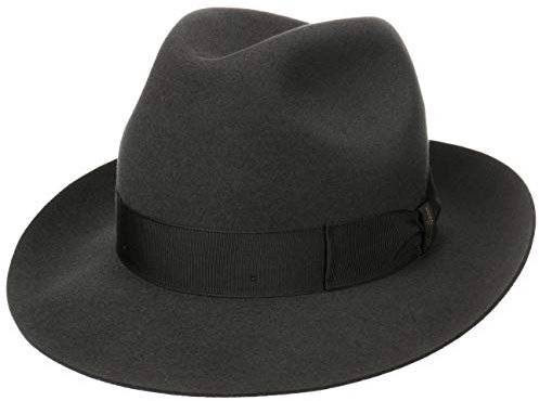 Borsalino Marengo Haarfilz Bogarthut Haarfilzhut Fedora Herrenhut Damen/Herren - Made in Italy Wollhut Filzhut mit Ripsband Winter Frühling-Sommer Herbst-Winter - 59 cm dunkelgrau
