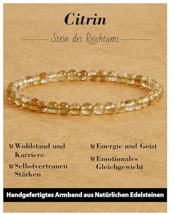 Landorilo Naturstein Perlen Heilstein Armband aus 4mm Runde Steinperlen, Yoga Armbänder für Damen Herren, Glücksarmband, Exquisite Geschenke, Ersatzperlen Inklusive(R 3A Citrin)
