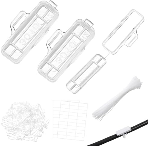 MBAIYO 100 Set Kabelbeschriftung Erkennungsbox, Kabeletiketten Transparent Wasserdicht Kabel Beschriftung mit 100 Kabelbinder 3010 Kabelbeschriftung Clip für Kennzeichnung und Sortierung