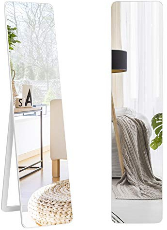 COSTWAY Ganzkörperspiegel 2 in 1, Stand- und Wandspiegel mit Holzrahmen | Ankleidespiegel 37 x 160cm, Garderobenspiegel für Schlafzimmer, Wohnzimmer, Eingangsbereich