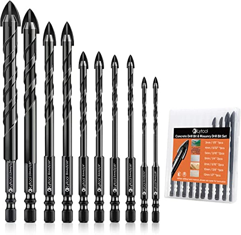 Fliesenbohrer Lytool 10 tlg.Glasbohrer Steinbohrer Bohrer Set Ø 3-12 mm | Sechskantschaft Universalbohrer für Metall Ziegel Glas Kunststoff Holz