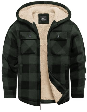 zitysport Hemdjacke Jungen Verdicken Hoodie Karierts Jacke Kinder mit Reißverschluss Warm Flanelljacke Jungen Sweatjacke Outdoor Hoodie Gefütterte Winter Jacken für Junge mit Tasche(Grün L)