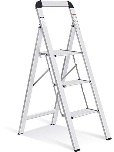 KINGRACK Leiter Aluminium, Trittleiter 3 Stufen Klappbar, Leicht