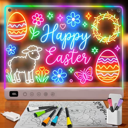 Ortizan LED Zeichenbrett Kinder 34x28 cm, wiederaufladbar | 13 Lichteffekte, Akku, Ständer, Type-C-Kabel, Adapter und Zubehör für Malen, Notizen und Nachtlicht