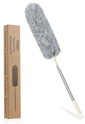 Vicloon Staubwedel Teleskop, Staubwischer Mikrofaser Bis 243cm Länge, mit Edelstahl Teleskop Stange, Waschbar Verbiegbare Eckbesen, Entfernt Mühelos Staub(Grau)
