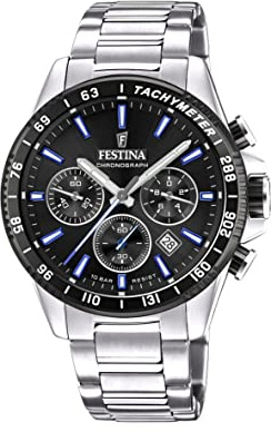 Festina Herren Uhr Analog aus Edelstahl 316L - Quarzwerk - Chronograph - Kalender - Mineralglas mit hoher Widerstandsfähigkeit - Wasserdicht bis 10 ATM F20560/5 Timeless Chronograph