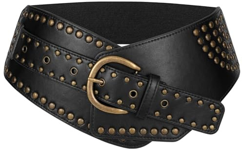 JasGood Damen Vintage Breite Elastische Gürtel Nieten Stretch Taille Gürtel Karneval Cosplay