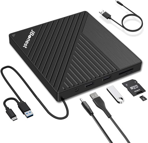 Externes CD DVD Laufwerk USB 3.0 Typ-C, Extern mit SD/TF-Kartenleser Portable DVD RW Brenner,Schnelle Datenübertragung für Laptop,Desktop,MacBook,Win11/10/8/7/XP, Linux,Mac OS,Vista