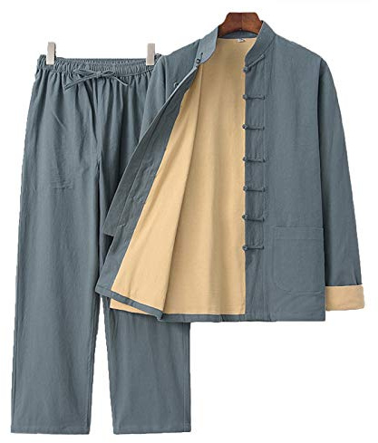 Herren Kung Fu Leinen Anzug - Traditionelle Lange ÄrmelKampfkunst Uniform Tai Chi Klassisch Tangzhuang,Geeignet für Morgengymnastik Judo Wushu Wing Chun(Color:grau Grün,Size:4XL)