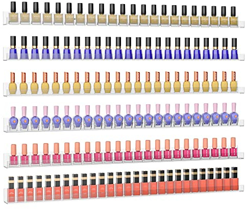 Sezanrpt Klarer Nagellack Organizer Wand Montiert, 81cm Acryl Nagellack Regal für 192 Flaschen, 6-Pack