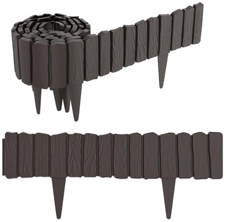 Aufun 2,3m Holzoptik Beeteinfassung zuschneidbar Beetumrandung Rasenkante Palisadenzaun Holzzaun klein Beetbegrenzung Palisaden Deko Gartenpalisade Beetzaun (Braun)