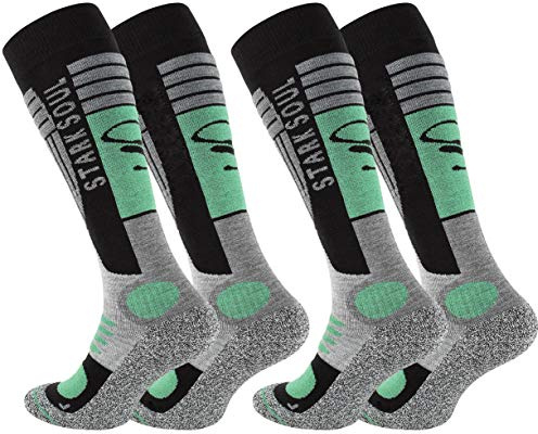STARK SOUL Ski Funktionssocken, Wintersport Socken mit Spezial Polsterung, 2 Paar (43/46, grau-schwarz-grün)