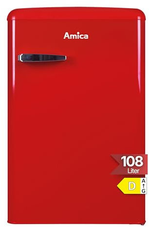 Amica Retro Kühl-Gefrierkombination 108 L 87,5 x 55 x 61,5 cm KSR 361 160 R | 95 L Kühlteil 13 L Gefrierfach, LED Beleuchtung, Automatische Abtauung, Gemüseschublade, Leiser Betrieb, SafetyGlass Ablagen