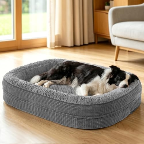 Pawk Orthopädisches Hundebett Mittelgroße Hunde, 89x63cm Vierseitiges Nackenrolle Hundebett Orthopädisch, Memory Foam Hundekorb Wasserdicht rutschfest, Hundebetten Abnehmbar und Waschbar Outdoor, Gris