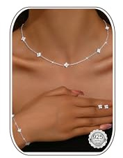 LOLIAS Kette Silber 925 Damen Ohrstecker Gold Armband Set Verstellbare Choker Halskette Gliederkette mit Niedlichen Zirkonia Zierliche Hochzeit Braut Schmuck Set