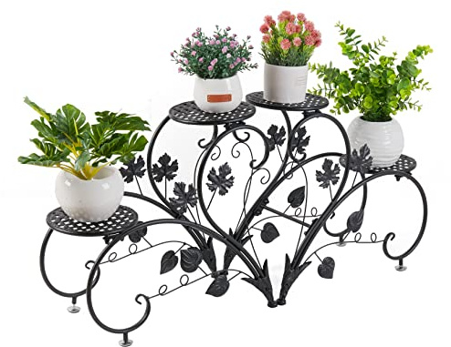 unho Blumenständer Metall,Blumentreppe Blumenregal 2er Set, Pflanzenregal für Balkon,Garten,Wohnzimmer, Schwarz