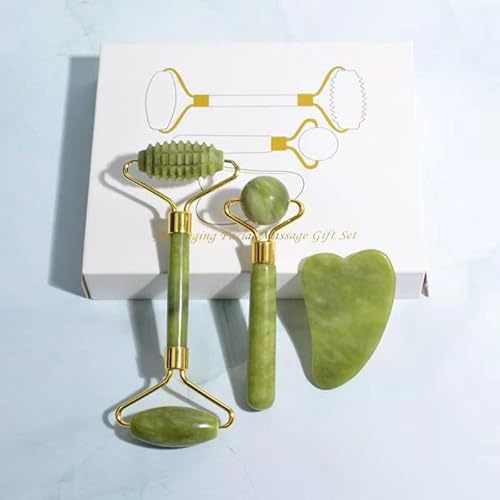 Gua Sha Stein und GesichtsrollerJade, Rosenquarz,Anti Aging, Straffung,Glow, Gesichtsmassagegerät, Enstpannung, Reduziert Feine Linien, Hautpflegeset, Geschenk