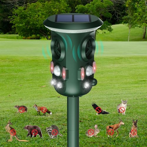 Katzenschreck Ultraschall Solar Tiervertreiber, 360° Marderschreck mit LED-Licht Katzenabwehr Marderabwehr Garten IP65 Wasserdicht 4 Modus Waschbär Abwehr für Katzen Hunde Marder Mäuse Vögel