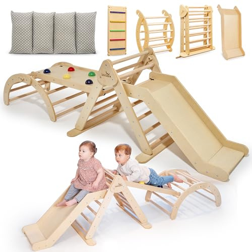 Lululearn® Kletterdreieck, Kletterbogen mit Kissen, Rampe & Rutsche [FALTBAR] – Ideal für Indoor | Spielzeug ab 1 Jahr, 4 in 1 Montessori Klettergerüst für aktives Lernen – Jetzt entdecken! (Natural)