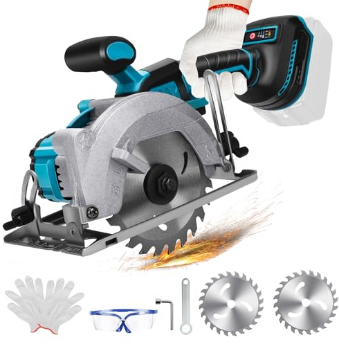 Akku Kreissäge für Makita 18V Lithium-Akku(Ohne Akku), Bürstenlose Mini-Kreissäge Handkreissäge mit 2 Sägeblättern(140mm), mit Diagonal Schneiden, 6200RPM, Ideal für Schneiden Holz