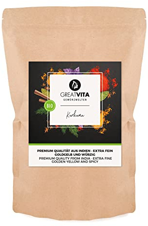 GreatVita Bio Kurkuma Pulver, 1000g fein gemahlen, 100 Procent natürlich