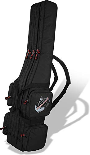 normani Rutentasche Rod Case Angelkoffer Futteral mit 2, 3 oder 4 Ruten-Fächern, Verschiedene Längen wählbar - stark wasserabweisender Fishing Rucksack Schwarz 3 Innenfächer 150 cm