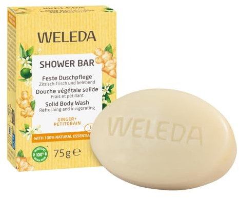 WELEDA Bio Festes Duschgel Ingwer & Petitgrain – feste Naturkosmetik Dusche mit Bio Sheabutter & erfrischendem Duft. Natürliche Shower Bar Seife für Männer & Frauen. 100% Vegan & Plastikfrei (1x 75g)
