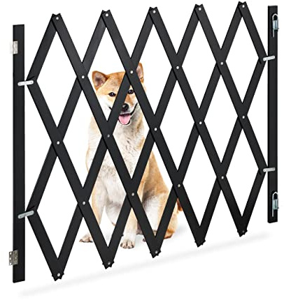 Relaxdays Hundeabsperrgitter, ausziehbar bis 140 cm, 87-97 cm hoch, Bambus, Hunde Schutzgitter für Treppe & Tür, schwarz
