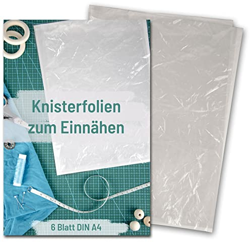 Hochzeit DIY Knisterfolie zum Einnähen 6 Blatt DIN A4, waschbar und vielseitige Näh-Anwendung - Knistertuch mit mega Knister Effekt - Raschelpapier als Näh Zubehör und Häkelzubehör