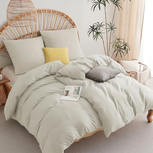 WAVVE Bettwäsche 135x200 4teilig Beige - 2 Bettbezüge 135 x 200 cm mit 2 Kissenbezüge 80x80 cm, ÖKO-TEX Bettwäsche-Sets aus Mikrofaser mit Reißverschluss Weich