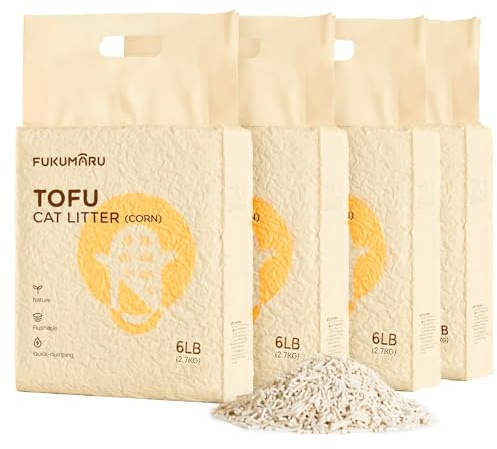 FUKUMARU Tofu Katzenstreu 10.8kg, schnell klumpstreu für Katzen, Gemischtes Maispellets, Staubfrei und Leicht klumpend, Geruchskontrolle, spült in der Toilette, Geringe Rückstände