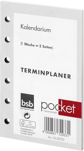 BSB Ersatzeinlage Kalendarium 2026 - ca. A7-1 Woche = 2 Seiten - 6-Fach Lochung - für Pocket Terminplaner Organizer, 02-0072