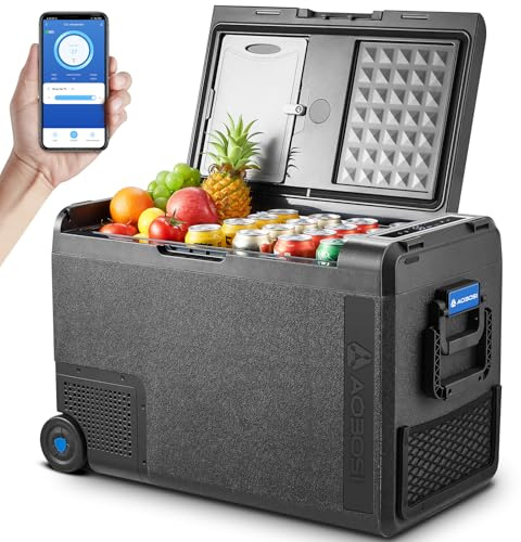 AAOBOSI 48L Kompressor Kühlbox mit App, 20°C bis +20°C, LED-Beleuchtung | 12/24V und 100-240V, -20°C bis 20°C, APP-Steuerung, LED-Beleuchtung, mit Rollen, für Auto, Camping, LKW, Boot und Reisen