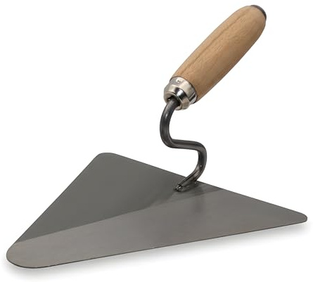 DEWEPRO Berliner Maurerkelle 220x215mm – Dreieckskelle mit S-Hals Schwanenhals – Stahlblatt konisch geschliffen – Holzgriff – Profi Putzkelle für Mörtel und Verputzarbeiten