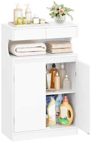 Hzuaneri Badezimmerschrank mit 2 Schubladen und 2 Türen | Badschrank mit Verstellbare Ablage, Aufbewahrungsschrank, Kommode, Badezimmer, Wohnzimmer 30 × 60 × 90 cm, Weiß SC63903X