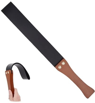 LiJingR Lederpaddel mit rutschfestem Holzgriff, Reitgerte für Pferde, 48,3 cm, Schwarz